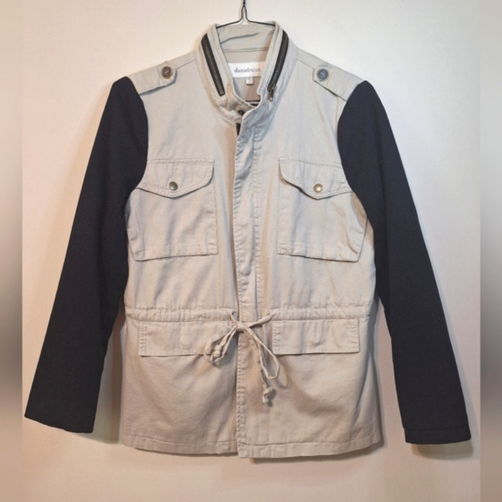 Anthropologie Daniel Rainn small beige black lightweight fall utility jacket